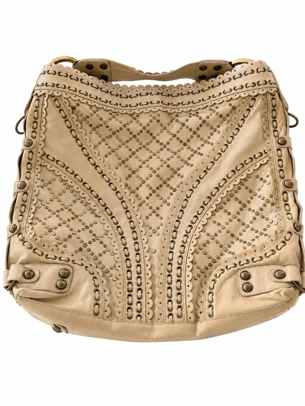 Vintage Isabella Fiore Beige Studded Leather Hobo Bag CT